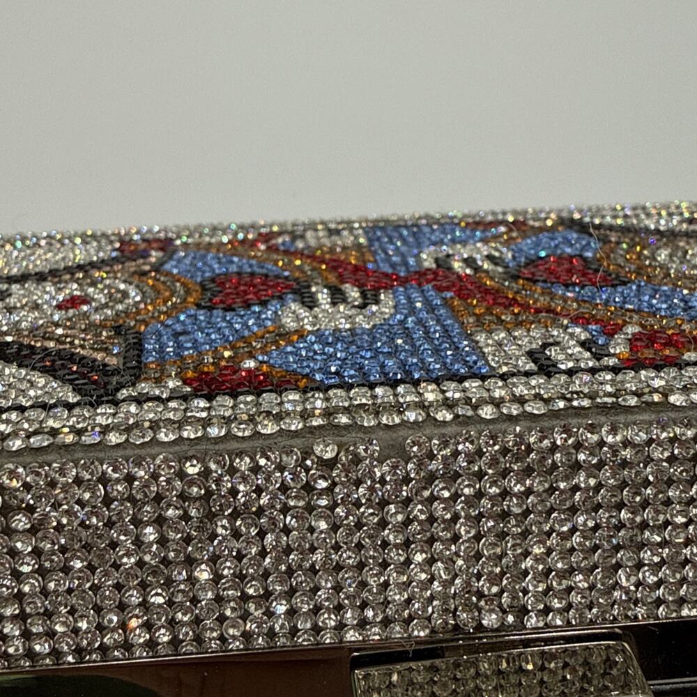AKIRA Queeny Rhinestone Clutch Queen Of Hearts Casino Vegas Cards Flaws Read - Picture 7 of 7